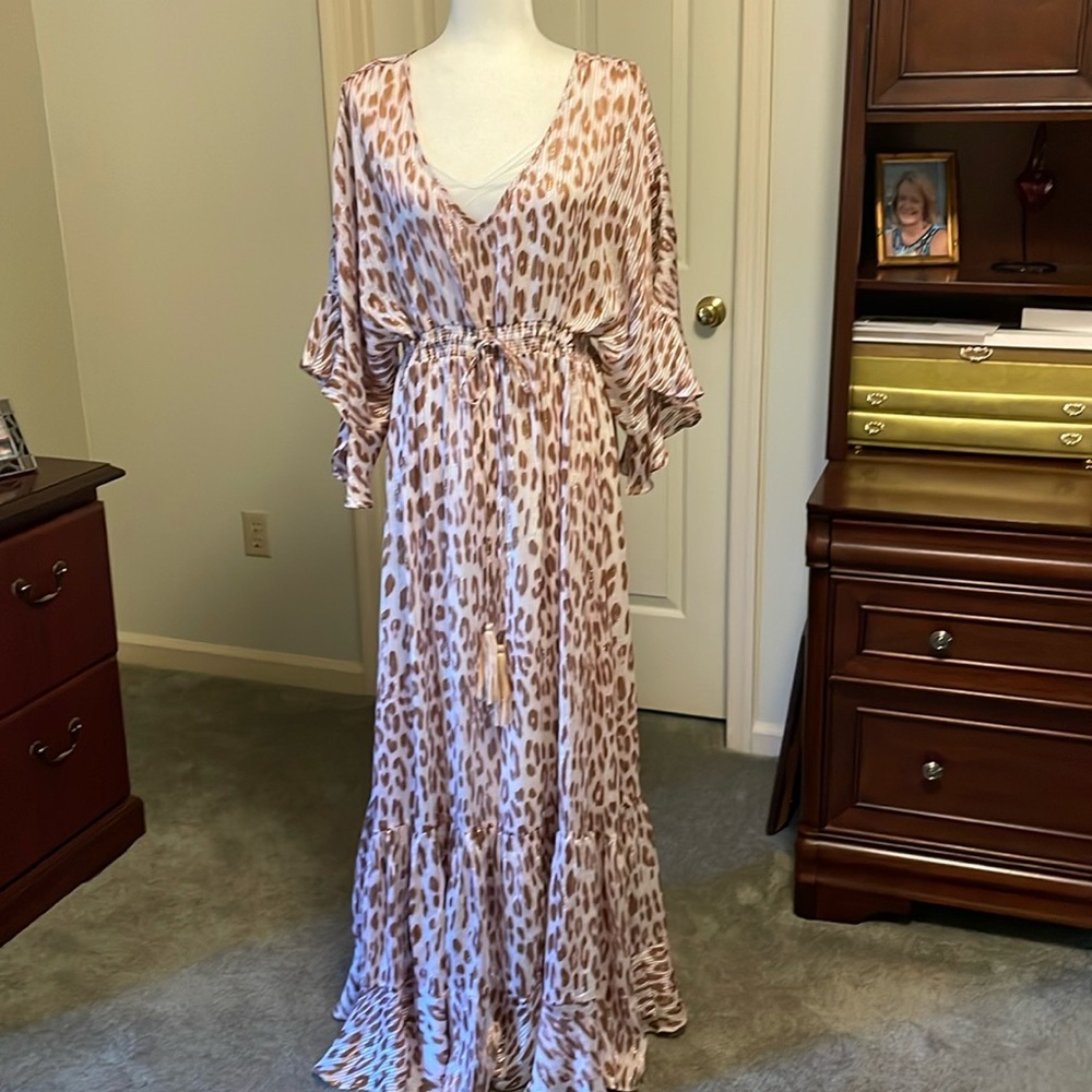 Venus full length leopard print dress with slip liner
